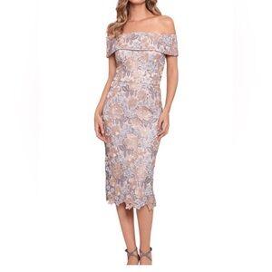 Xscape - Embroidered Lace Off The Shoulder Midi Dress - size 10